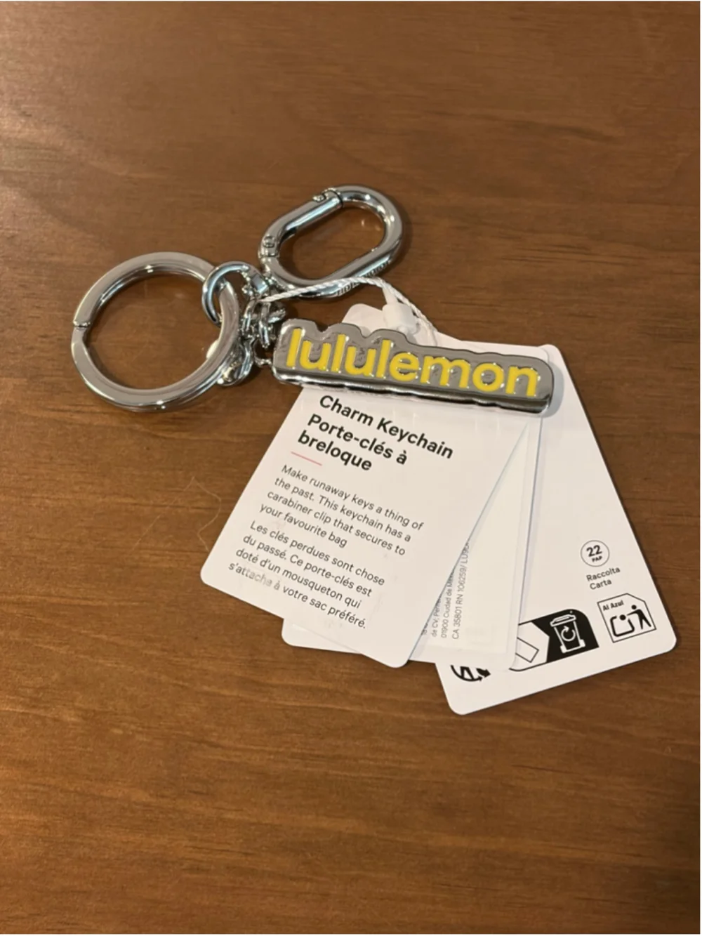 NWT Lululemon Charm Keychain Lemon Chiffon / Silver (LU9DHVS)